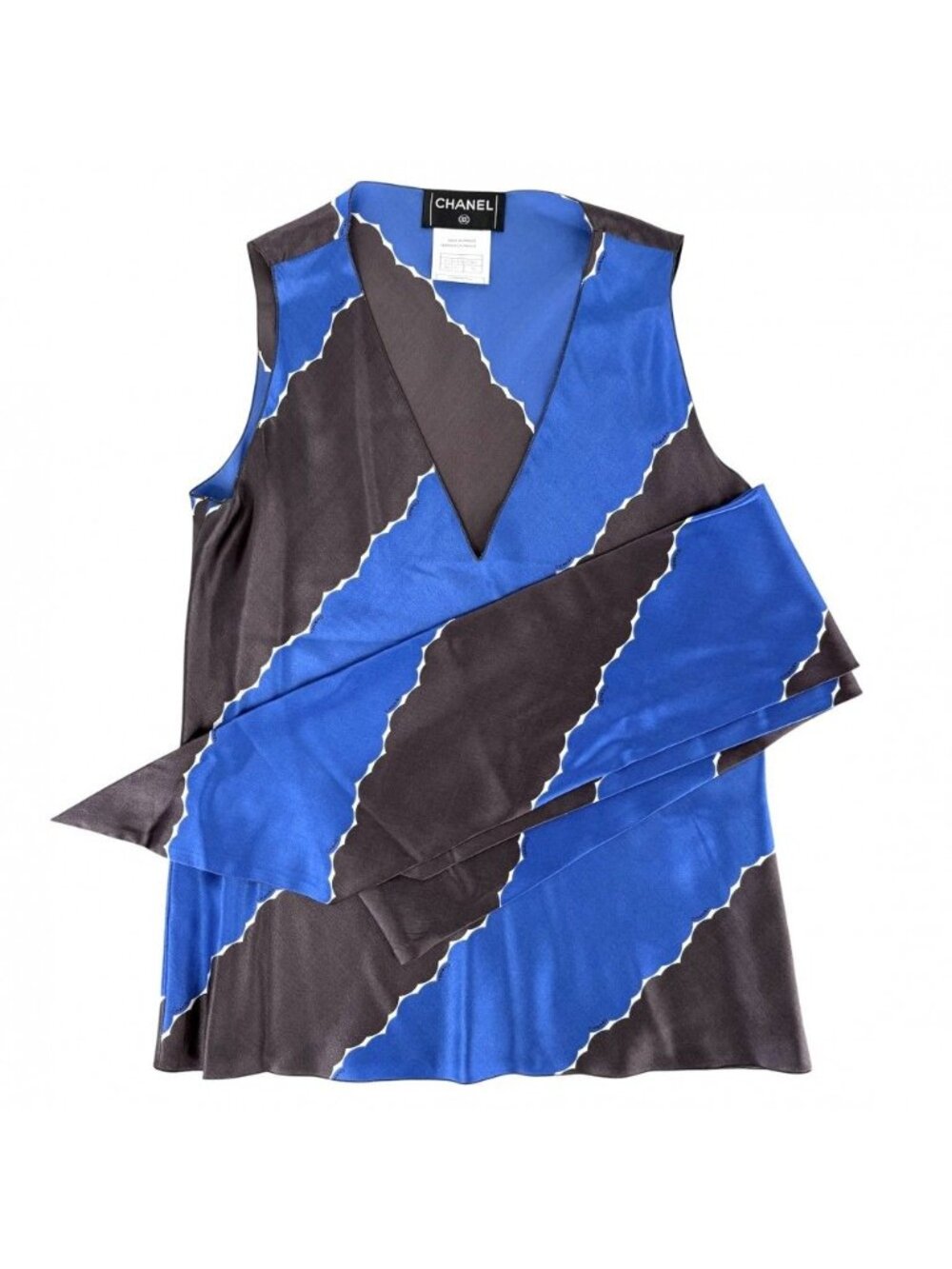 Chanel Tank Top Scarf Set Sleeveless Top 34 Blue Gray Silk Spandex Spring Summer